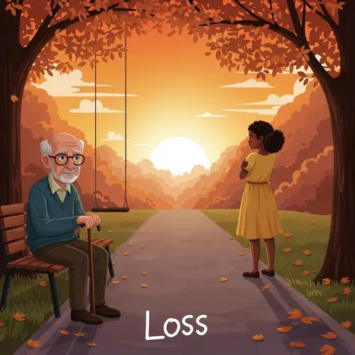 Touching Scene of Loss: Sunset, Elderly Man, Young Woman