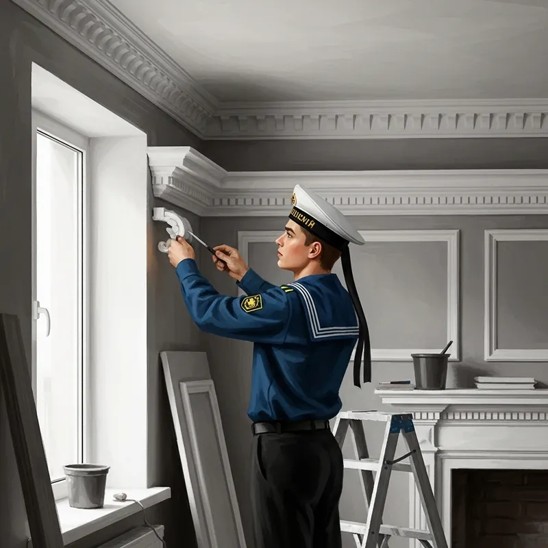 Vintage Russian Sailor Renovating Apartment | Chiaroscuro Scene