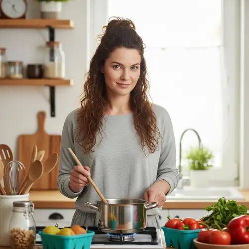 Caring Mother: Portrait of a Mid-Thirties Woman in the Kitchen