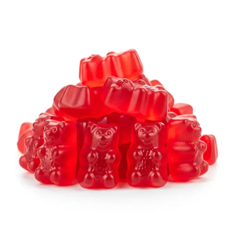 Red Gummy Bears Stack on White Background | Delicious Sweet Treats