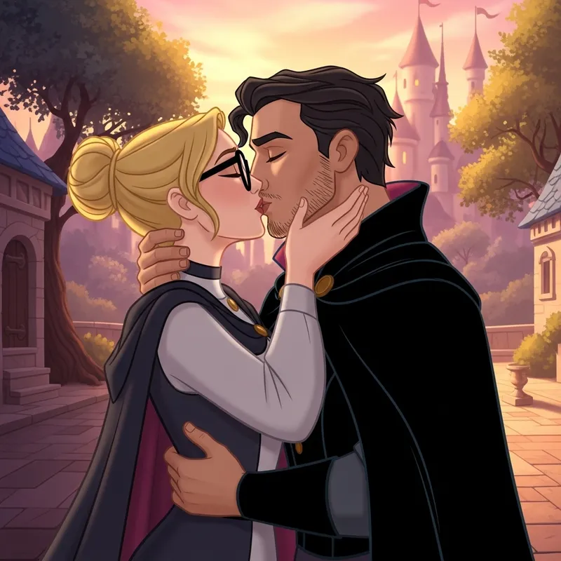 Classic Disney Kiss: Enchanting Young Couple