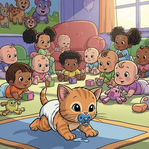 Adorable Baby Kitten at Daycare Center - Cute and Diverse Infants