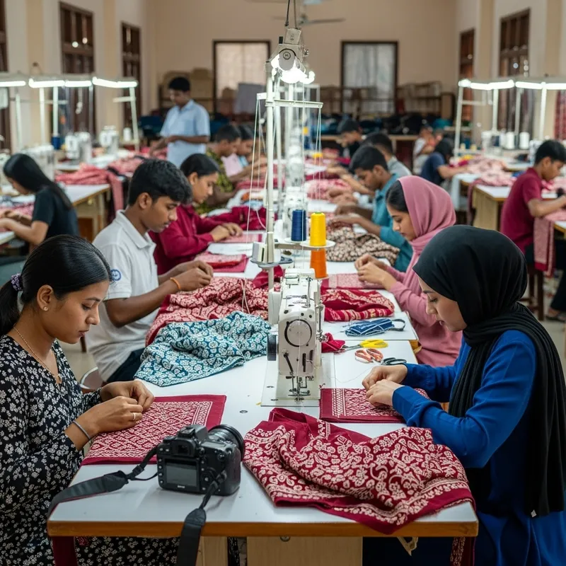 Diverse Artisans in Traditional Khmer Sewing Workshop
