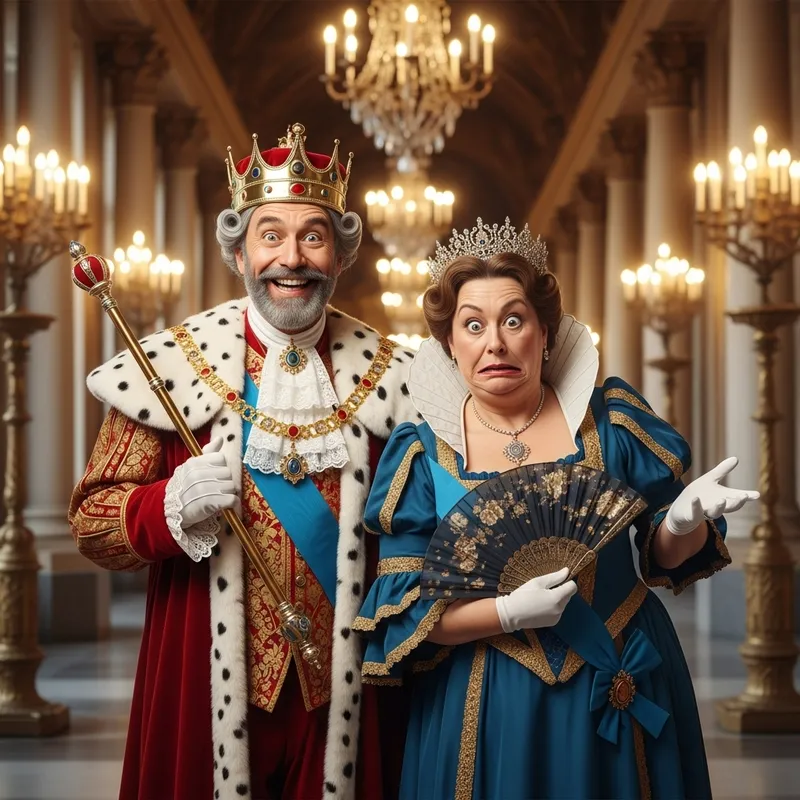 Funny King with a Grotesque Queen, Cartoon Funny King with a Grotesque Queen, Cartoon