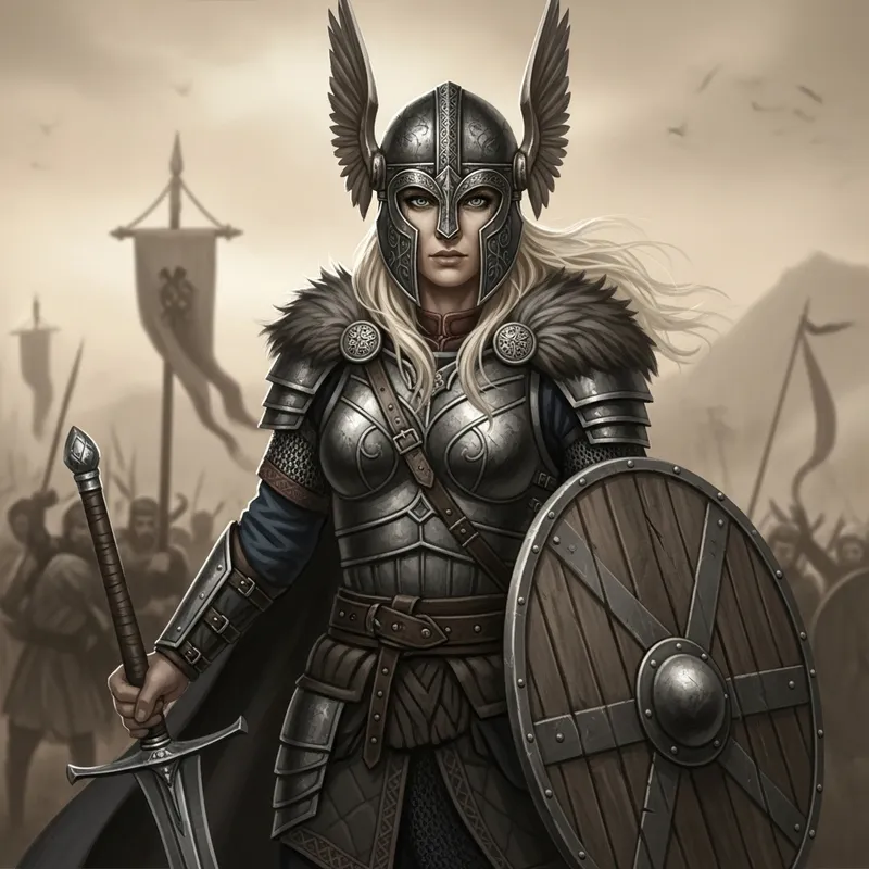 Elegant Valkyrie Warrior in Battle Gear | Nordic Mythology