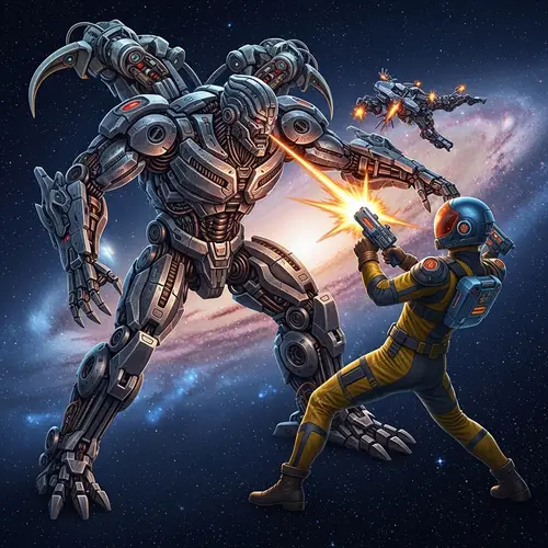 Epic Transformer vs. Power Ranger Battle in Outer Space