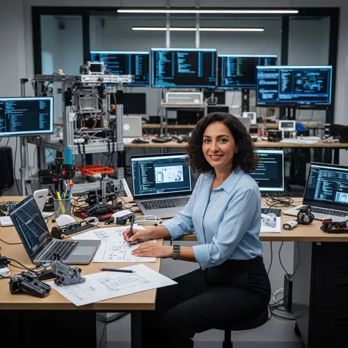 Innovative Middle-Eastern Female Tech Entrepreneur in Modern Office Space