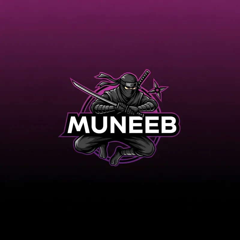 MUNEEB Ninja Logo Design | Dynamic Purple Black Theme