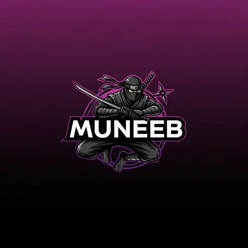 MUNEEB Ninja Logo Design | Purple & Black Theme