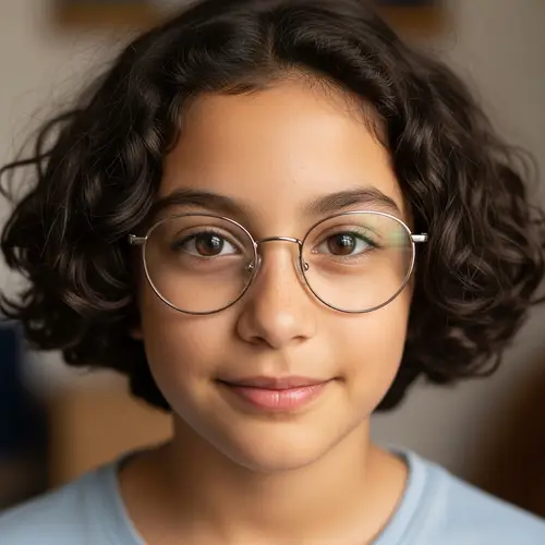 Hispanic Girl with Short Hair and Glasses