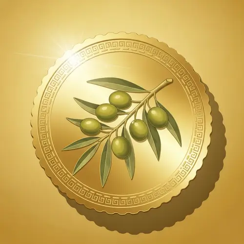 Intricate Gold Coin with Green Olive Branch Design