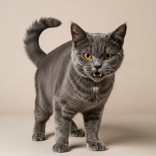 Fierce Cat with Stormy Fur and Amber Eyes - Defending Territory