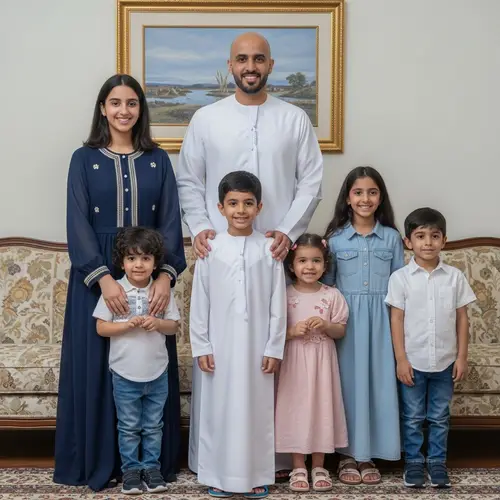 Middle-Eastern Man with Children in Traditional Arabian Gulf Clothes