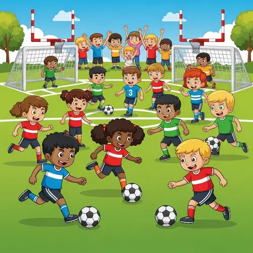 Lively Kids' Football Game in Community Park