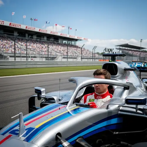 Realistic Caucasian Male Driver in Formula1 Car