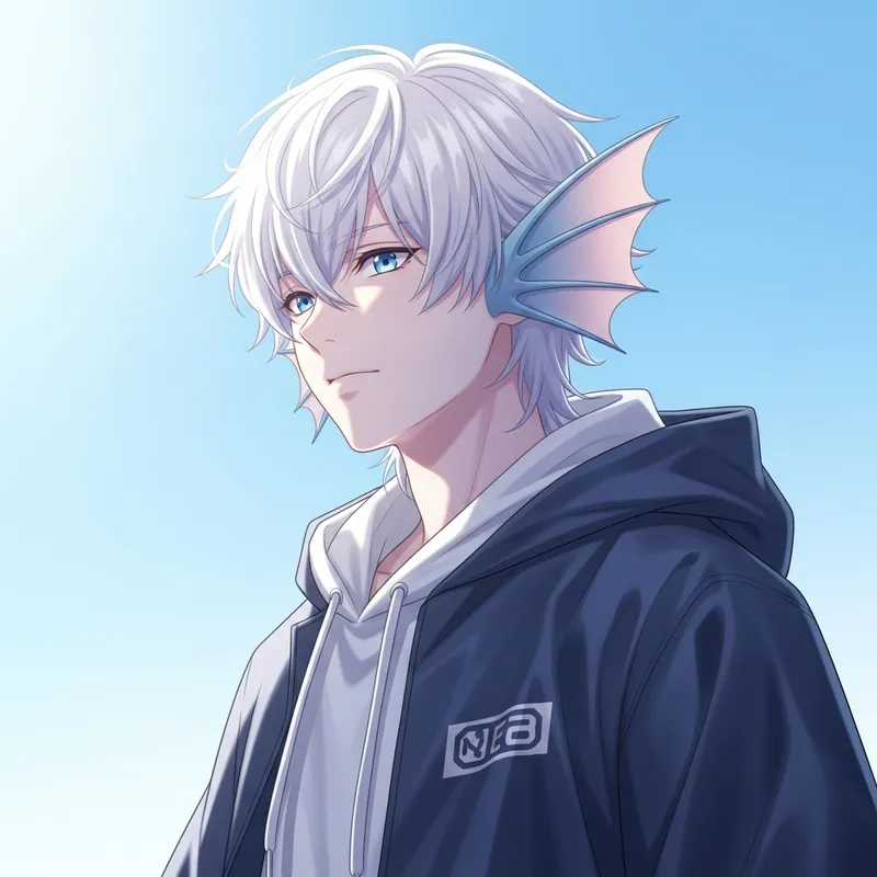 Angelically Ethereal Anime Boy: White Mullet & Fin Ears
