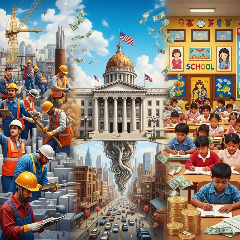 Hyperrealistic Government Expenditure Scene | Infrastructure & Education Hyperrealistic Government Expenditure Scene | Infrastructure & Education