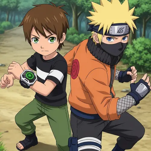 Ben 10 and Naruto Adventure | Action Figures Pose in Forest Trail