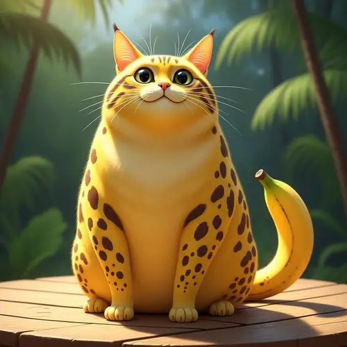 Ripe Banana Cat - Fanciful Creature with Playful Demeanor