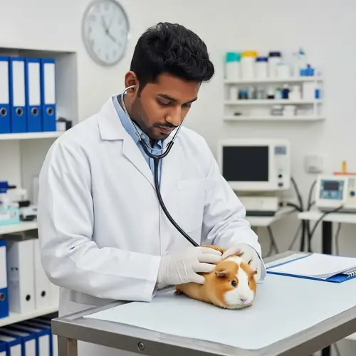 Expert South Asian Veterinarian Treating Calm Guinea Pig