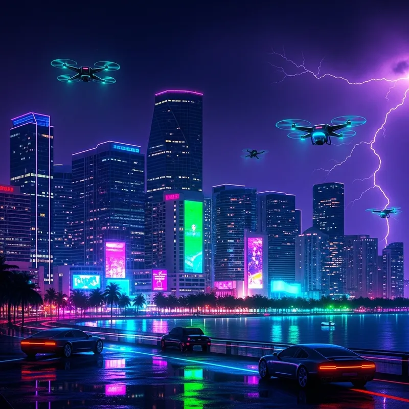 Techno-Punk Miami Cityscape - Urban Cyber Fantasy