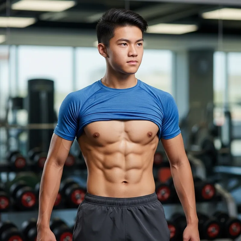 Physically Fit Asian Teen | Eight-Pack Abdominal Muscles
