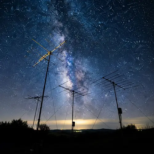 Ham Radio Antennas Under Starlit Sky