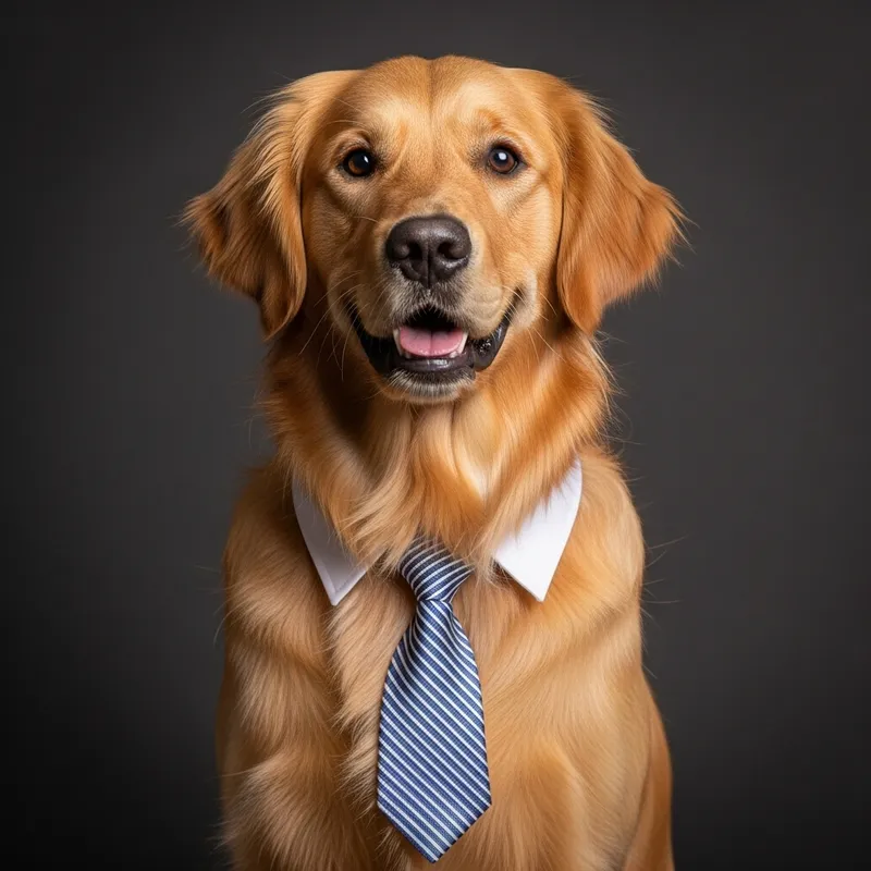 Professional Golden Retriever Dog with Stylish Tie