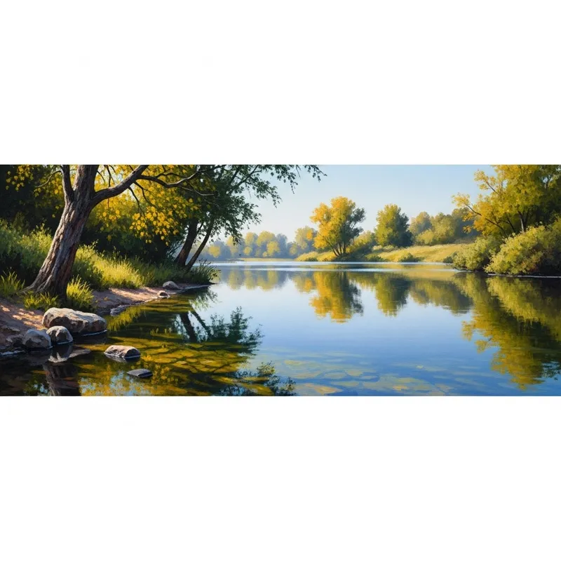 Tranquil Lake Oil Painting | Serene Beauty in Vibrant Colors Tranquil Lake Oil Painting | Serene Beauty in Vibrant Colors
