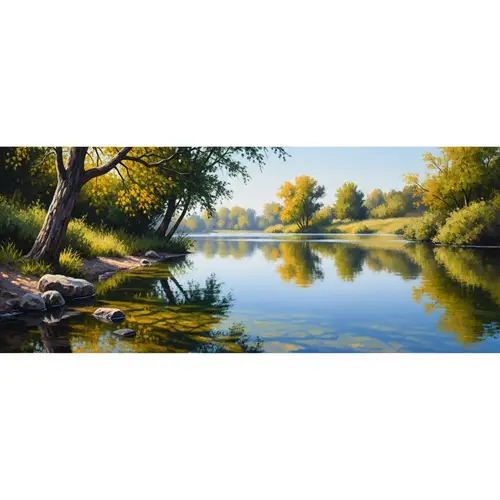 Tranquil Lake Oil Painting | Peaceful Nature's Beauty in Vivid Colors