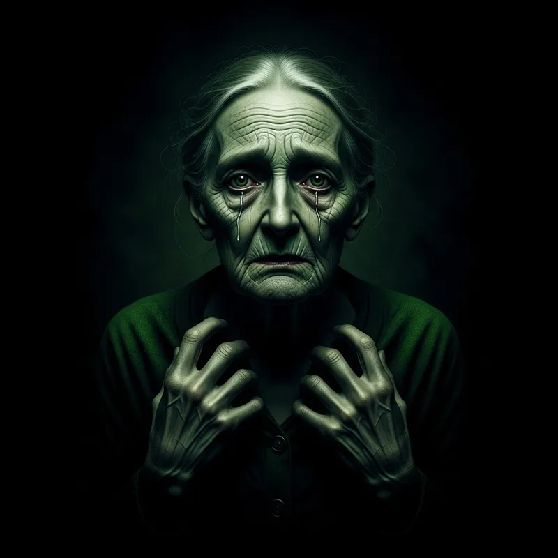 Surreal Portrait of Frail Woman Embraced by Darkness