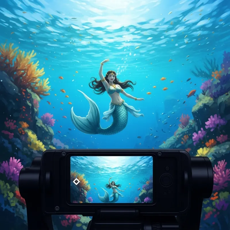 Surreal Underwater Mermaid Amid Colorful Marine Fantasy