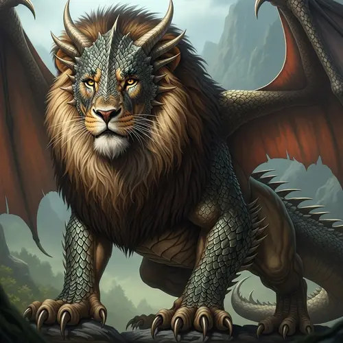 Majestic Lion Dragon Creature: Mythical Fusion of Power and Dominance