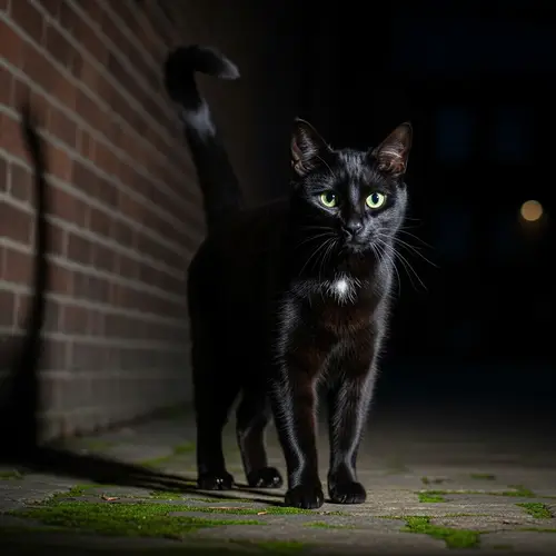 Mystical Black Cat with Glowing Green Eyes