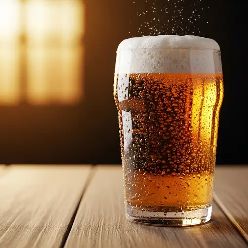 Chilled Glass of Beer on Rustic Wooden Table