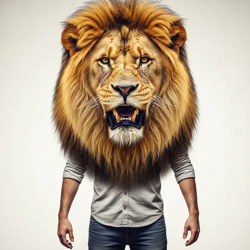 Majestic Lion-Headed Man in Casual Attire | Unique Image