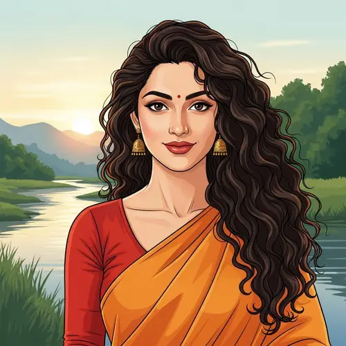 Tranquil Depiction of North Indian Woman in Traditional Attire