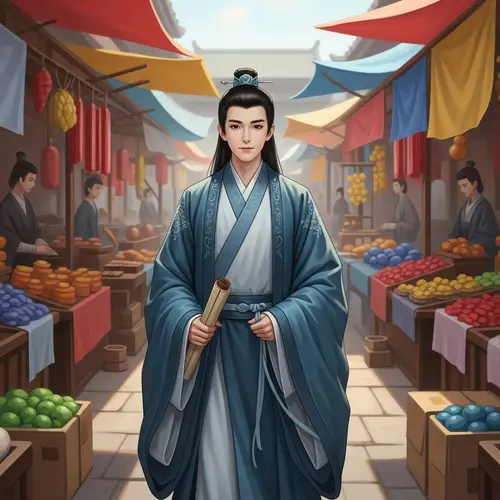 Ancient Chinese Male Character in Traditional Hanfu Clothing