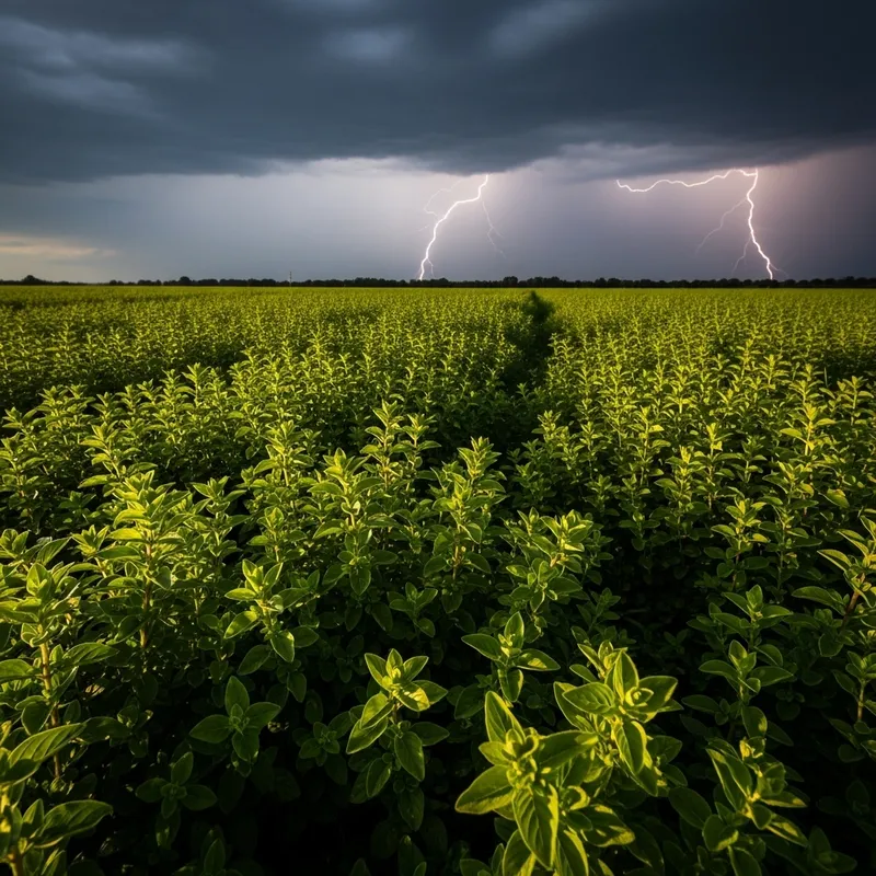 Dark Oregano Fields: Moody Skies & Natural Beauty Dark Oregano Fields: Moody Skies & Natural Beauty