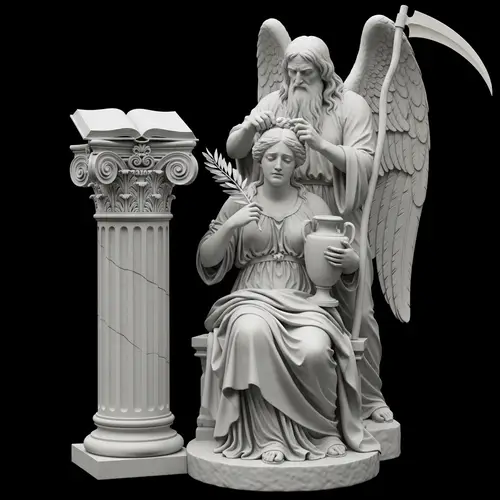 Marble Monument with Weeping Virgin and Old Man - Symbolic Scene