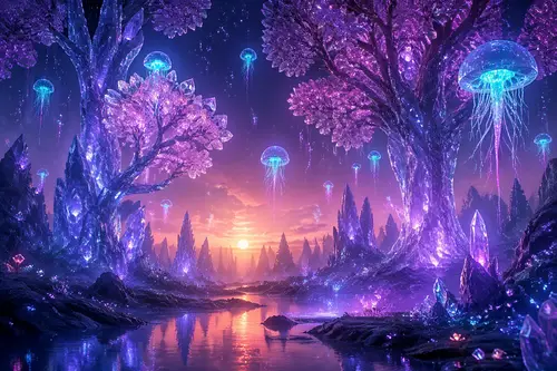 Bioluminescent Crystal Forest - Ethereal Landscape