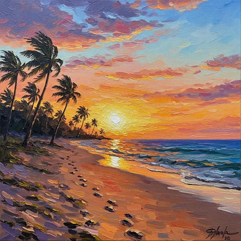 Impressionist Sunset Beach: A Serene View