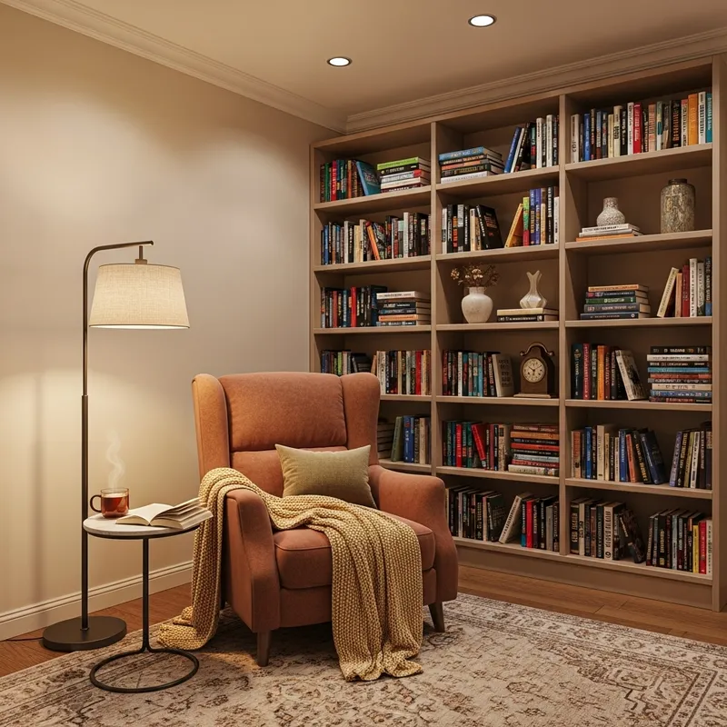 Cozy Reading Room: Warm Earth Tone Interior Design