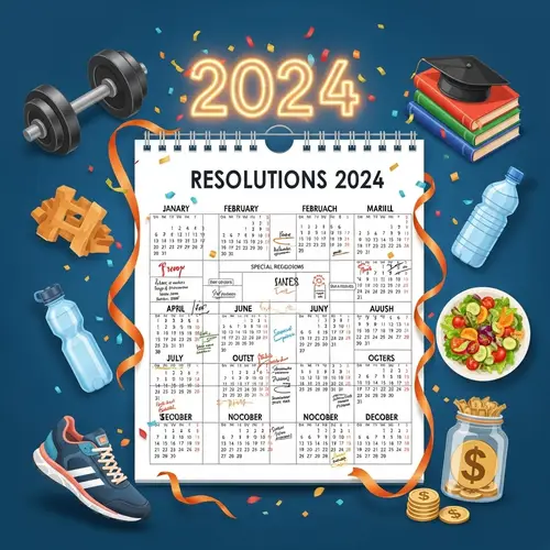 Resolutions 2024 Calendar with Personal Goals | Symbolic Items