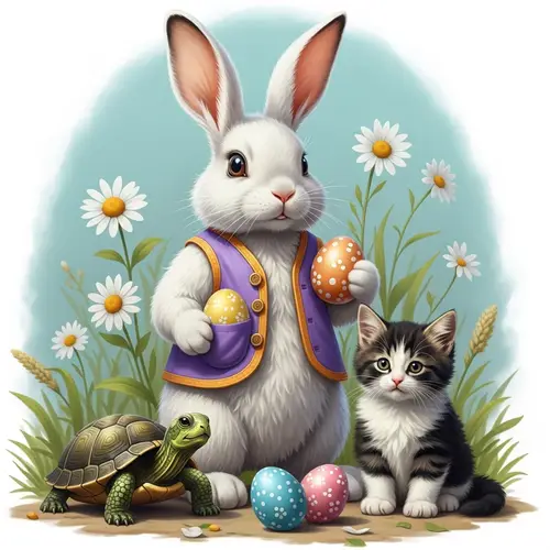 Real Easter Bunny, Green Turtle & Cute Kitten | Hyper-realistic Depiction