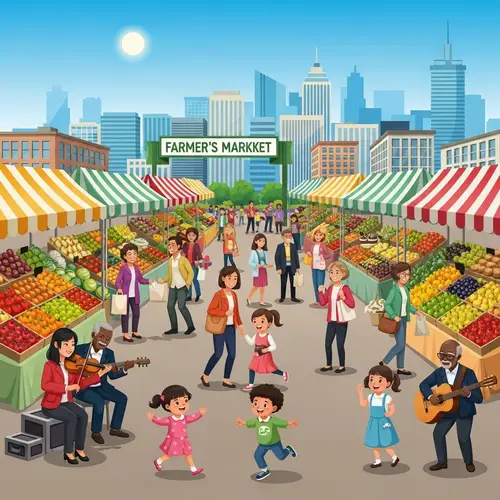 Colorful Farmer's Market in City | Fresh Produce & Music
