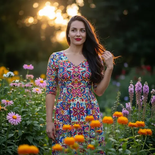Beautiful Hispanic Woman in Lush Garden | Serene Portrait