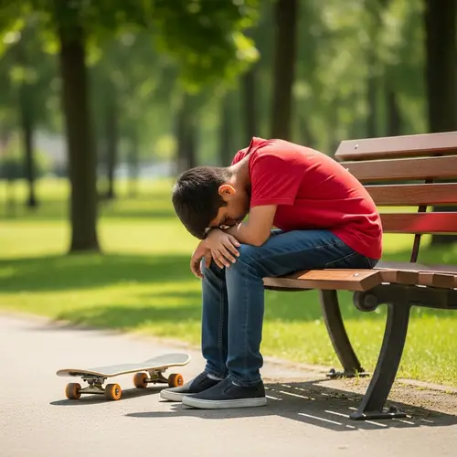Heartbroken South Asian Boy on Park Bench - Emotional Image