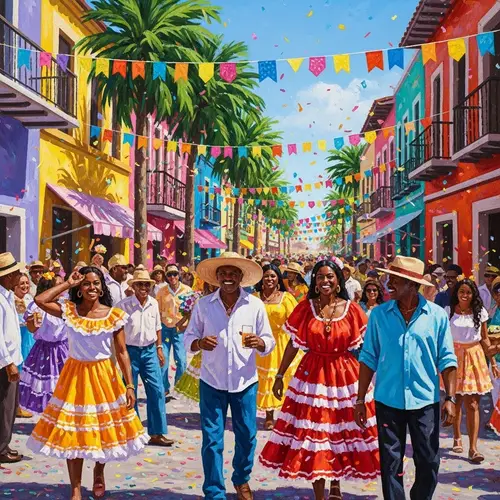 Vibrant Street Festival Painting | Diverse Celebration Scene