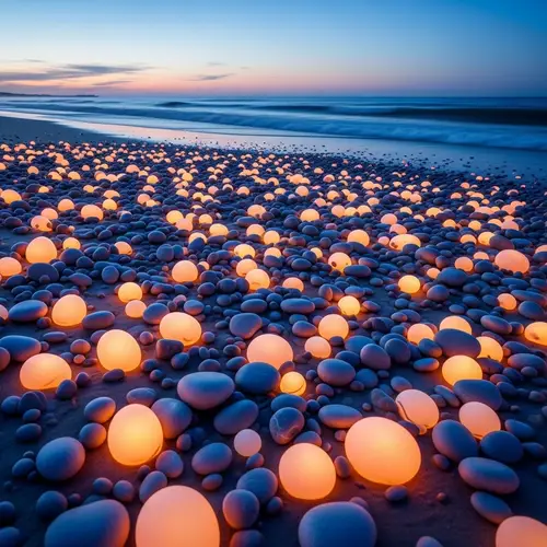 Glowing Pebbles on Sandy Beach | Tranquil & Positive Energy
